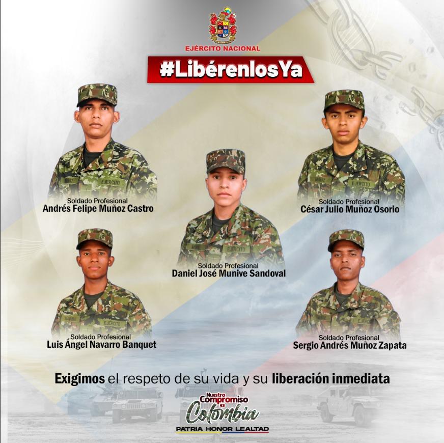 LIBRES LOS CINCO SOLDADOS QUE ESTABAN EN PODER DEL ELN