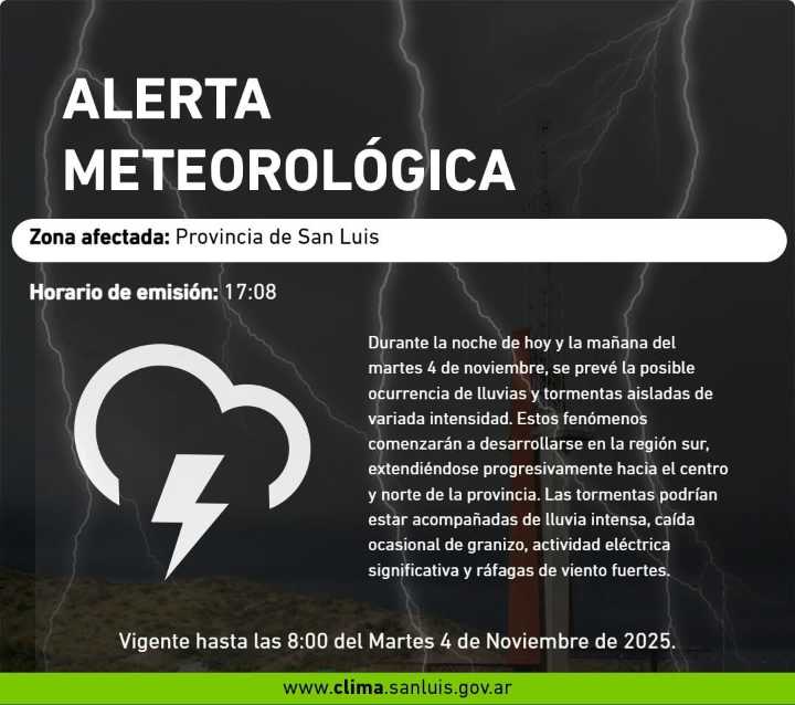 Rige una alerta meteorológica por fuertes tormentas para toda la provincia