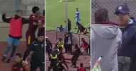 Wild football brawl sees 17 MEN sent off as police use tear gas to break things up