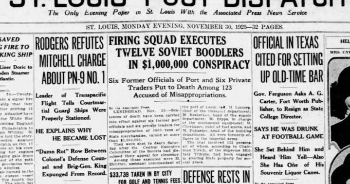 See the Nov. 30, 1925, front page: Officials in Texas cited for setting up old