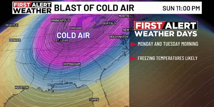 First Alert Weather: Blast of cold air arriving Sunday into Monday