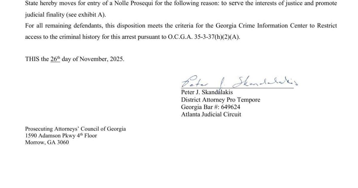 Georgia prosecutor drops Trump election interference case