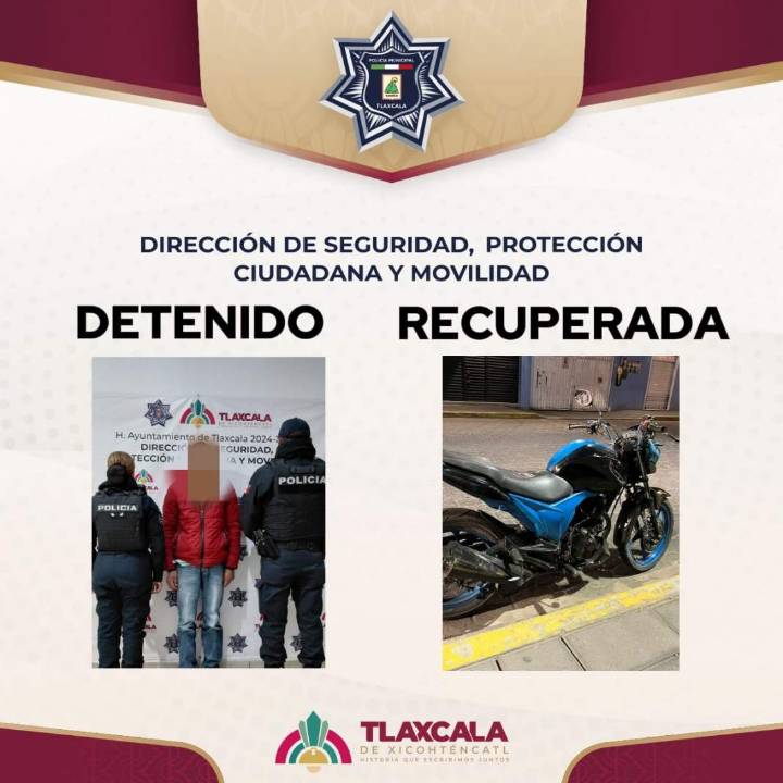 ¡Patrullaje en Tlaxcala termina con ladrón detenido y moto robada recuperada!