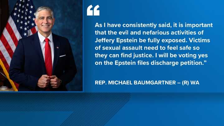 Eastern Washington Congressman Michael Baumgartner says he will vote 'yes' on releasing additional Epstein files