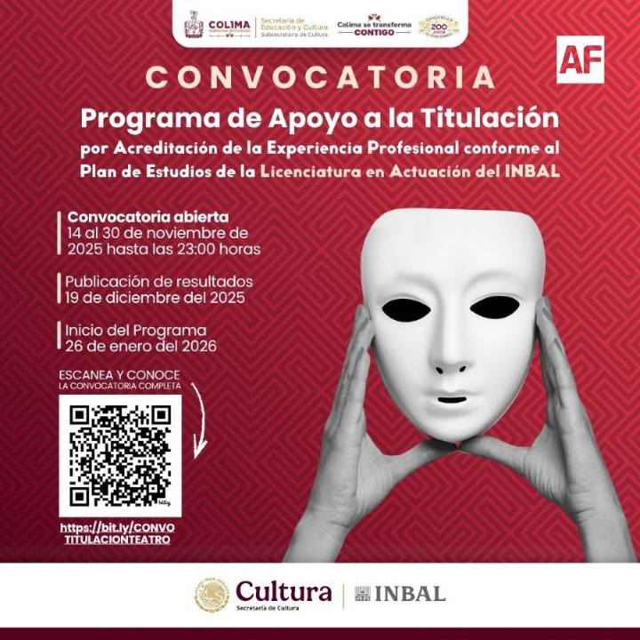 INBAL y Cultura Colima abren convocatoria para titulación por trayectoria profesional para profesionales del teatro