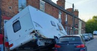 Drink driver ploughed into a caravan, then had to be pulled out of her BMW