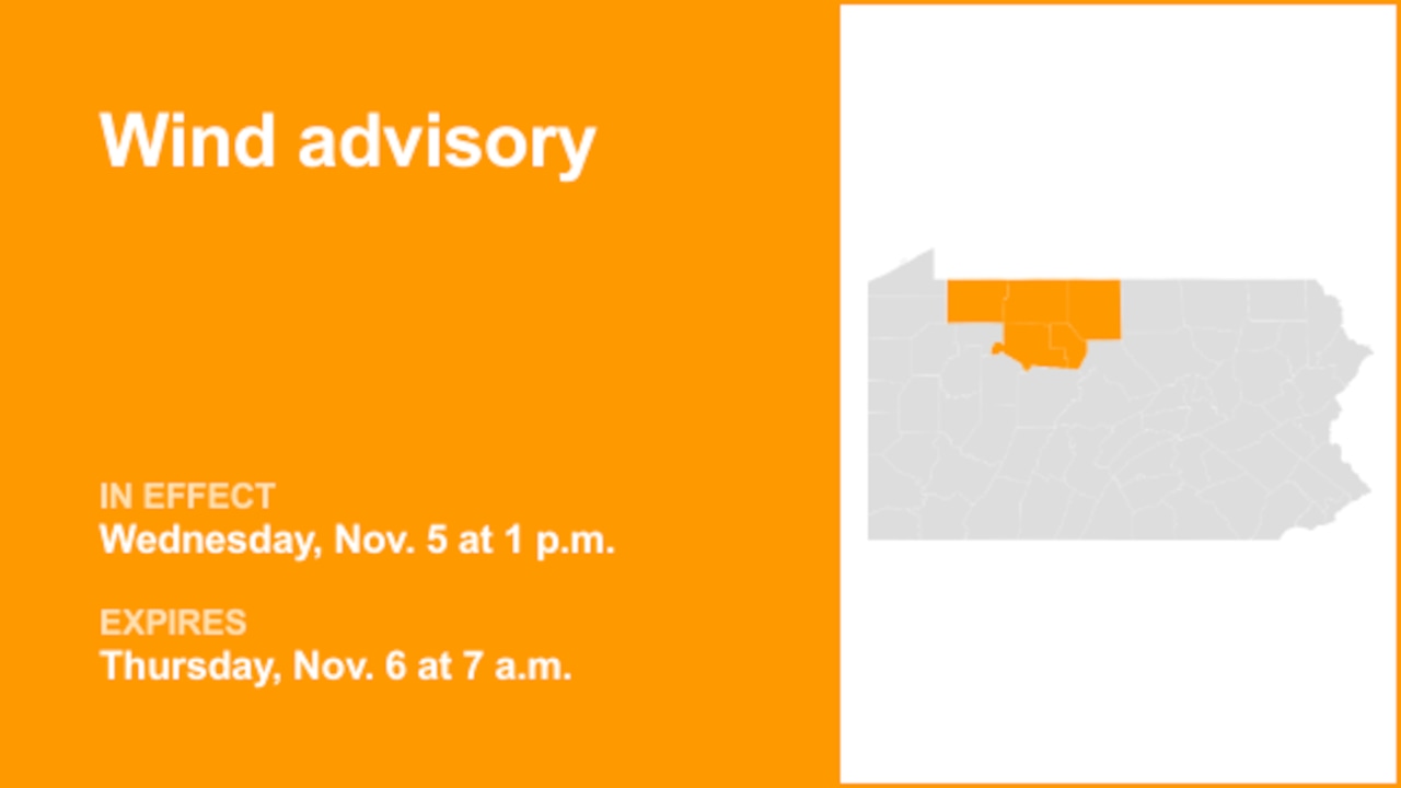 Wind advisory for Pa. Wilds for Wednesday and Thursday