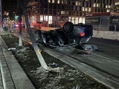 Police investigating vehicle rollover crash near Distillery District; occupants flee scene