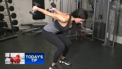 Squats with a weighted triceps press 
