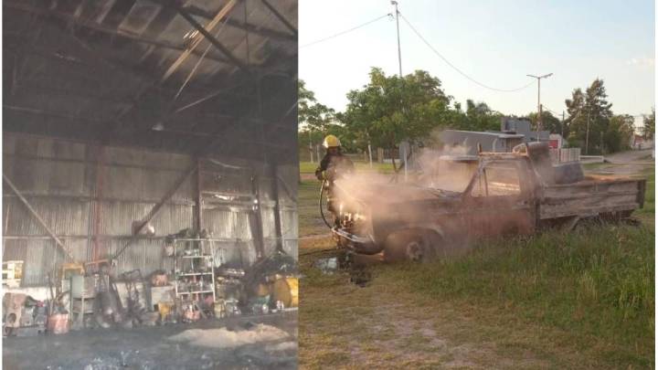 Un incendio arrasó con galpón y dos camionetas de Vialidad en Alcaraz