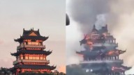 WATCH | Viral video captures moment three-story Chinese temple collapses after tourist's 'irresponsible' candle use