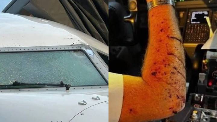 Mysterious object identified after shattering plane windshield and peppering pilots with glass 36,000 feet in the air