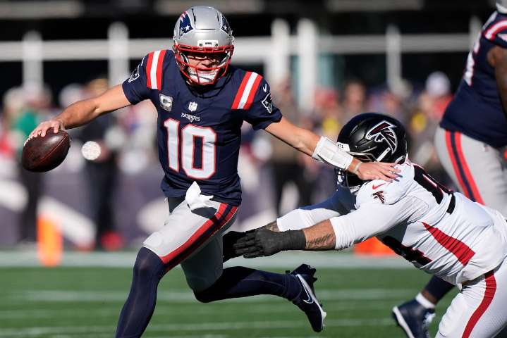 Drake Maye overcomes another sack-filled performance to take down Atlanta