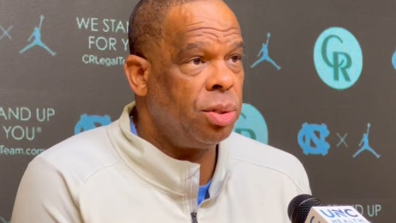 Hubert Davis press conference video ahead of UNC vs Kansas game