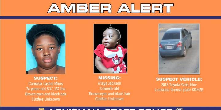 AMBER Alert issued for 3-month-old abducted in Pointe Coupee Parish