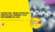 Astro Sol: resultados del sorteo del viernes 14 de noviembre