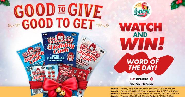Florida Lottery "HOLIDAY CA$H" Watch to Win contest