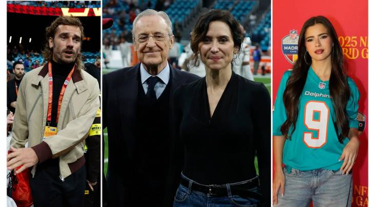 Pasarela de personalidades en el partido de la NFL del Santiago Bernabéu: Zidane, Ayuso, Griezmann, Mar Lucas, Almeida...