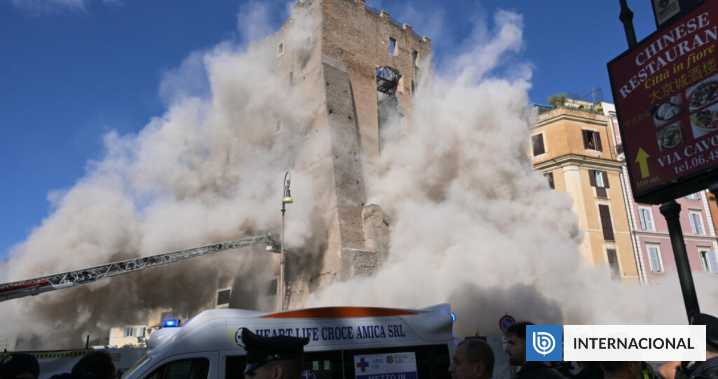 Derrumbe en parte de la torre medieval Conti genera pánico en Roma: hombre está grave y otro atrapado