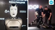 Russia's first humanoid robot, made by AIDOL, falls face