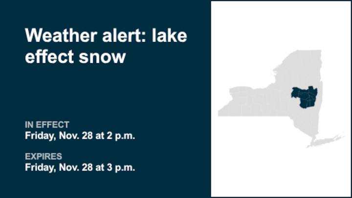 NY weather: Weather alert for lake effect snow in part of New York Friday afternoon