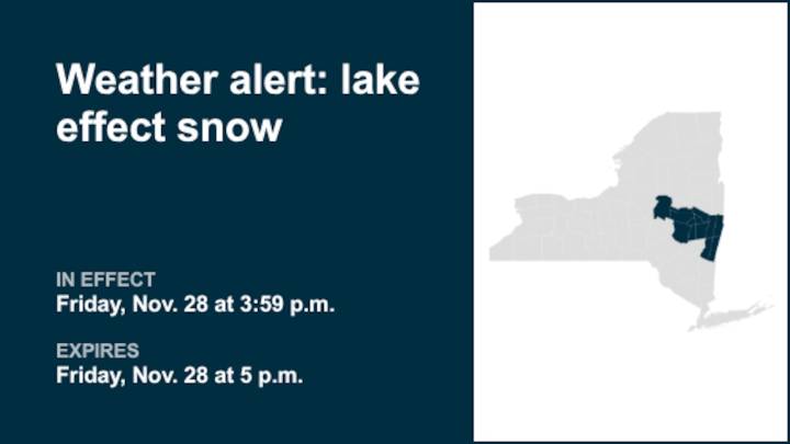 NY weather: Brace for lake effect snow in part of New York early Friday evening