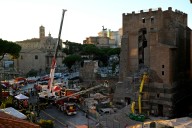 Worker trapped after medieval Rome tower partially collapses