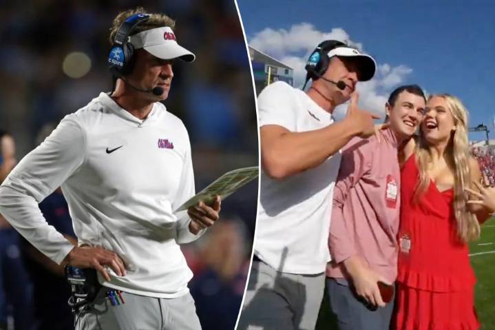Couple gets engaged on field at Ole Miss game — and Lane Kiffin joins the celebration