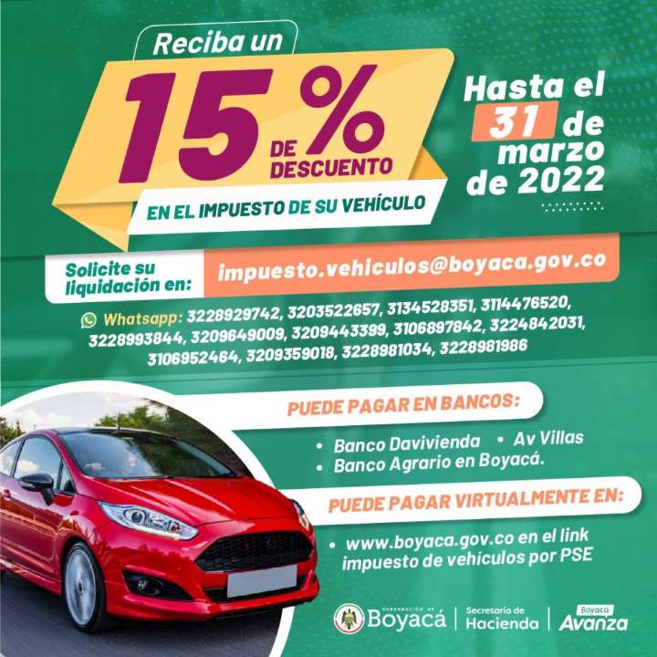 Hasta el 31 de marzo habrá descuento del 15% en el impuesto de vehículos