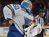 Jordan Binnington busted trying to steal Alex Ovechkin’s 900th goal puck