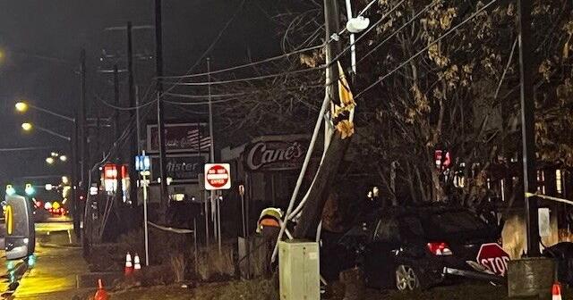 Raising Cane's loses power after overnight crash between car, powerline