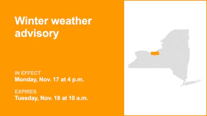 NY weather: Winter weather advisory affecting Wayne and Cayuga counties until Tuesday morning