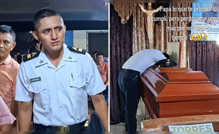 Policía peruano conmueve con emotiva despedida a su padre en velorio
