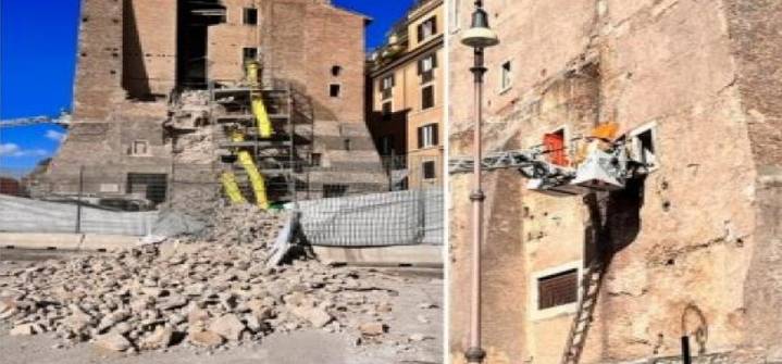 Parte de la Torre de los Condes en los Foros Imperiales, se derrumba en Roma