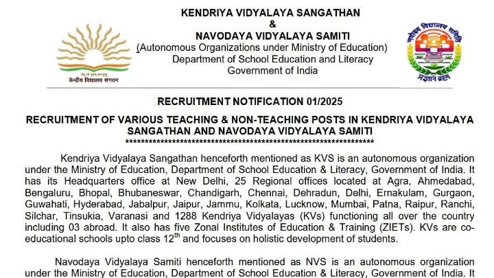 Kendriya Vidyalaya Recruitment 2025: Over 9,000 Vacancies Open For Teachers And Staff; Know Selection Process