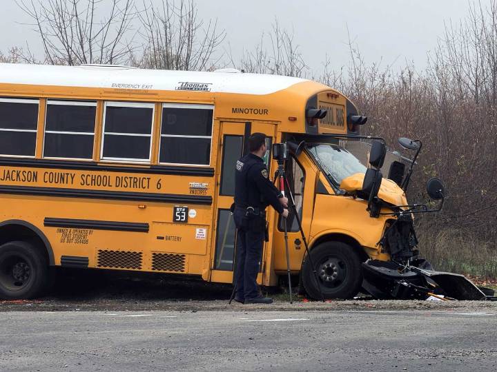 School Bus and Truck Crash in Jackson County Sends Driver and Passenger to Hospital With Serious Injuries