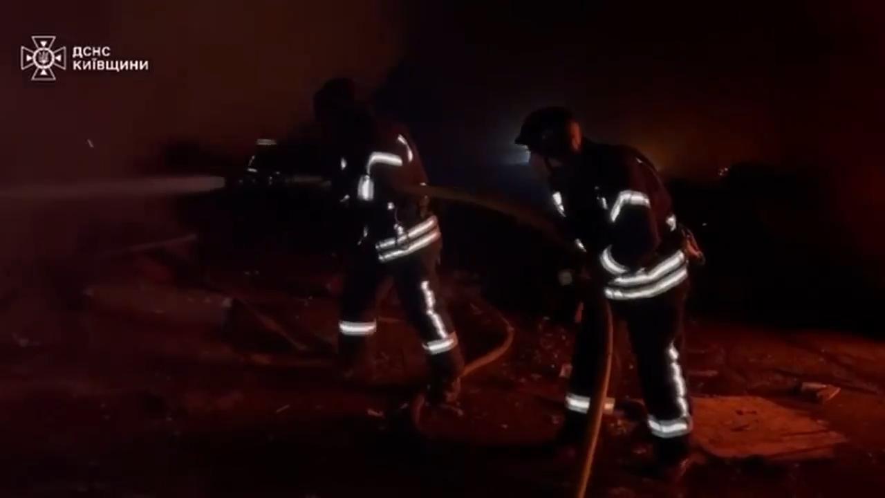 Firefighters on scene in aftermath of Russian strike on Ukraine capital Kyiv