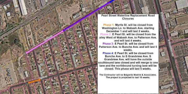 Cierre de vías por sustitución de tubería de agua en Pearl Street en Odessa