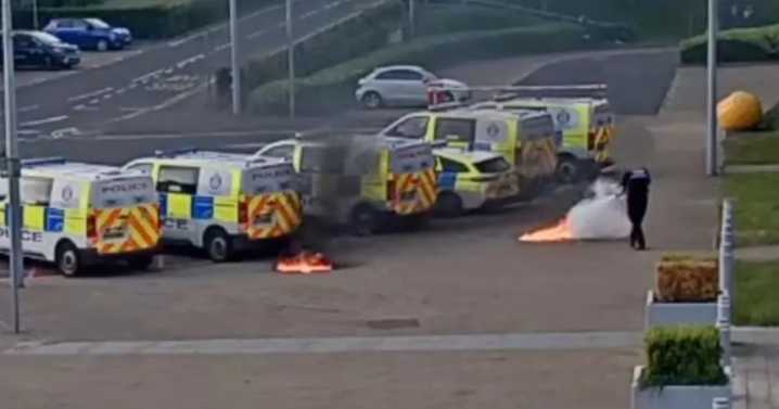 West Lothian firebomb attack outside police station seen in footage