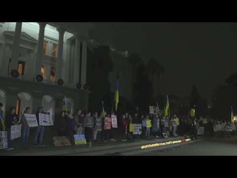 Dozens rally at State Capitol to support Ukraine and push for a just peace