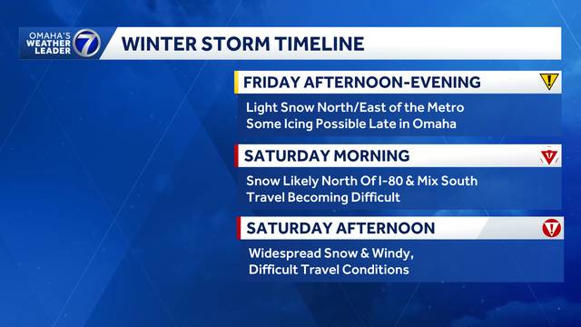 See the latest timeline for the holiday weekend winter storm