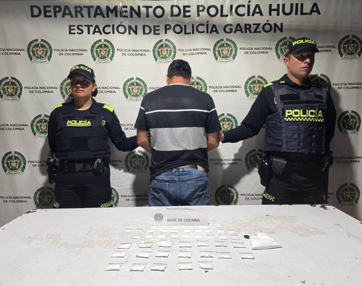 En Garzón Huila, sujeto fue capturado con clorhidrato de Cocaína