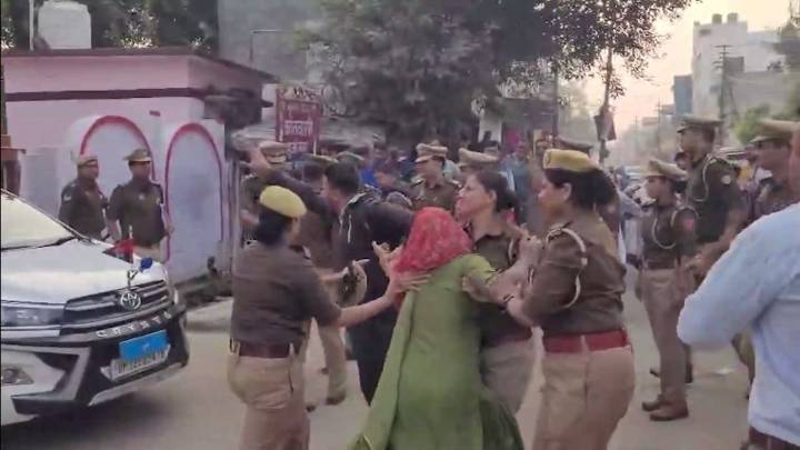Video: UP gang-rape survivor jostles with cops, confronts DIG to seek justice