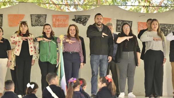 El Alcalde Carlos Villarreal Pérez lidera ceremonia cívica en Jardín de Niños Guadalupe Gómez Márquez
