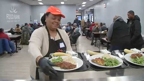 WABC-TV volunteers at Food Bank for NYC's Community Kitchen in Harlem, serving hot meals