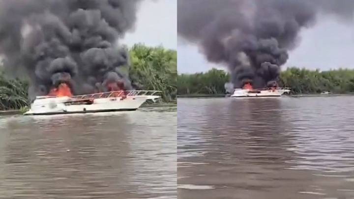 Impactante video: se prendió fuego un barco en medio del río Paraná y quedó destruido