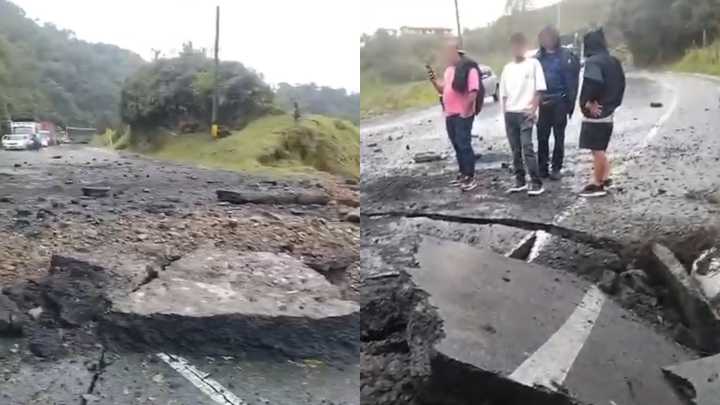 Hay cierre total en la vía Los Llanos – Tarazá por explosión que levantó la calzada
