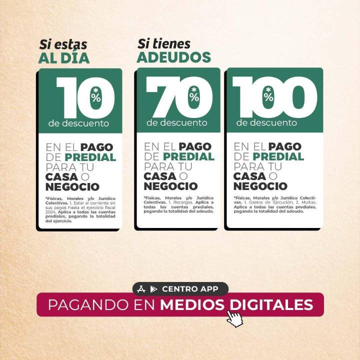 Ofrece Centro incentivos en predial, agua y licencias de funcionamiento por el Buen Fin