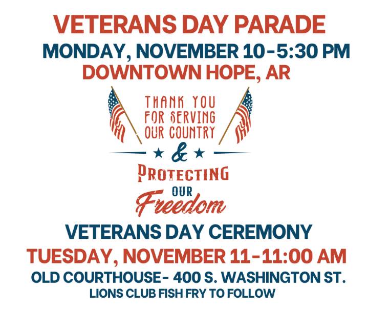 Veterans Day activities announced for Hope