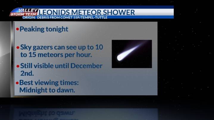 Leonid's meteor shower peaks Monday night